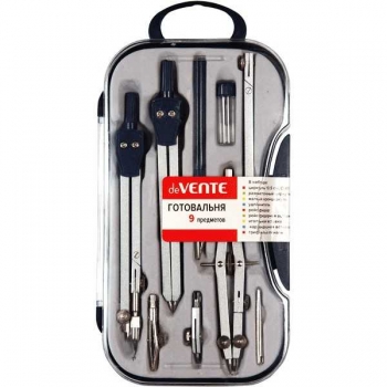 Готовальня deVENTE (09 предметов) (циркуль, отвертка, графит, карандаш,точилка,ластик,линейка,тр-р) арт.5093307