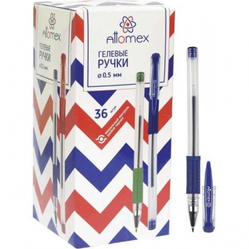 Ручка гелевая Attomex 0.5мм, с прозрачным корпусом и резиновым держателем, синяя арт.5051306