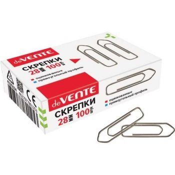 Скрепки deVENTE оцинкованные 28мм, прямоуг. профиль, в карт.коробочке 100шт арт.4135334
