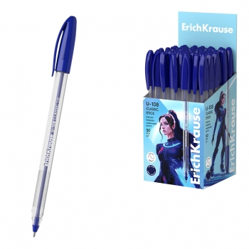 Ручка шариковая ErichKrause U-108 Classic Stick, 1.0мм, игольч. узел, одноразовая, синяя арт.47564