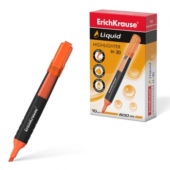 Текстмаркер с жидкими чернилами  ErichKrause® Liquid H-30, цвет чернил оранжевый (в коробке по 10 шт.) арт.47976