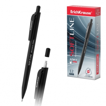 Карандаш автоматический 0.9мм ErichKrause SoftLine, ластик, черный трехгранный корпус арт.48181