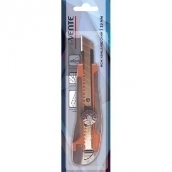 Нож канцелярский deVENTE 18 мм метал. направляющие, ручная блокир. лезвия, каучук.вставки, черный с красным арт. 4090310