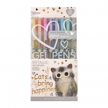 НАБОР ГЕЛЕВЫХ РУЧЕК METALLIC.КОТИКИ ПРИНОСЯТ СЧАСТЬЕ,  0.8 мм, 8  цветов арт.20-0367