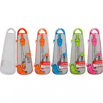 Готовальня deVENTE (03 предмета) (циркуль,грифель,насадка в пенале) в цветном пласт.футляре с прозр. крышкой арт.5093301