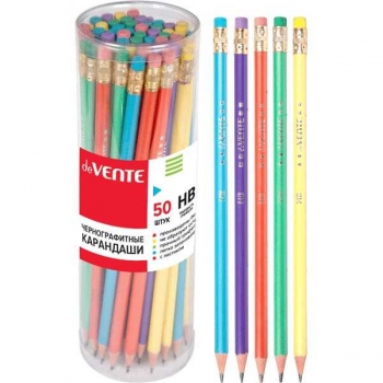 Карандаш deVENTE HB ч/гр. с ластиком, круглый пластиковый корпус, цвета металлик арт.5032319