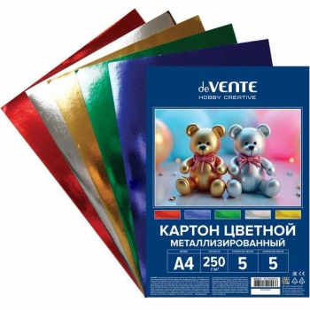 Набор цветного картона А4 5 цв. (5 л.) deVENTE, 250г/м2, металлизированный арт. 8040513