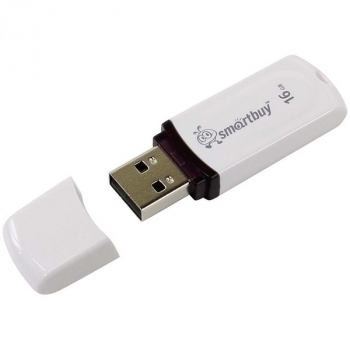 Карта памяти USB (флэш-накопитель) 16Gb Smartbuy Paean USB 2.0 Flash Drive с колпачком, белая арт.SB16GBPN-W