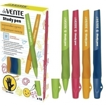 Ручка шариковая deVENTE Study, 0.7мм,  для левшей, каучук. корпус, синяя арт. 5073606