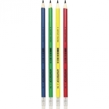 Карандаш Архитектор deVENTE ТМ, шестигр., с ластиком, цветной корпус, заточенный, арт. 5032711