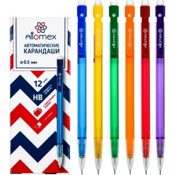 Карандаш автоматический 0,5мм Attomex, НВ, с ластиком, непрозр. корпус, резин.держатель, арт. 5010301