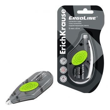 Штрих-корректор в ленте ErichKrause 5мм*8м ErgoLine с резиновой вставкой, в блистере арт.53604