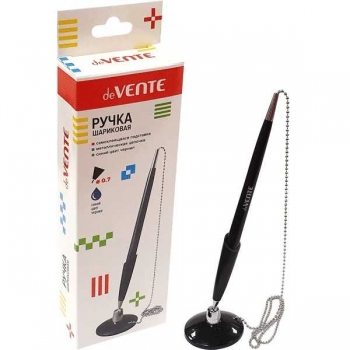 Ручка шариковая настольная deVENTE 0.7мм, на металлической цепочке, на самокл. подставке, синяя арт.5072303