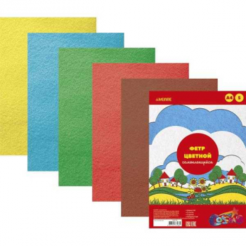 Набор фетра цветного А4 deVENTE Яркие цвета 5цв, 5л, 2 мм, самоклеящийся, пласт.пакет с европодв., арт. 8040758