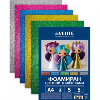 Набор фоамирана (искусственная замша) А4 deVENTE  5цв, 5л, 2мм, цветной с блестками арт. 8040779