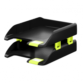 Лоток горизонтальный ErichKrause Forte, Accent, с бок. креплениями, черный с желтой вставкой (НАБОР 2шт) арт.55568