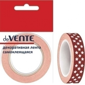 Лента клейкая декоративная deVENTE Красная с  белыми звездами 20ммх5 м, арт. 9040716