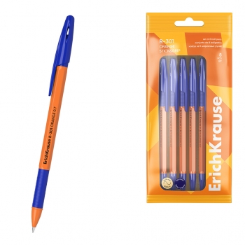 Ручка шариковая ErichKrause® R-301 Orange StickGrip 0.7, цвет чернил синий (в пакете по 8 шт.) арт.56569