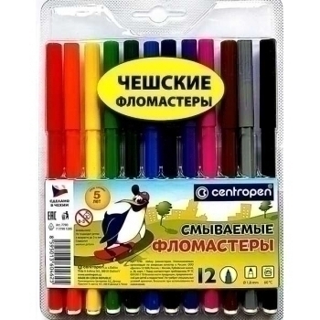 Фломастеры 12 цв. ПИНГВИНЫ (смываемые)  в блист. уп.  арт.7790 1285