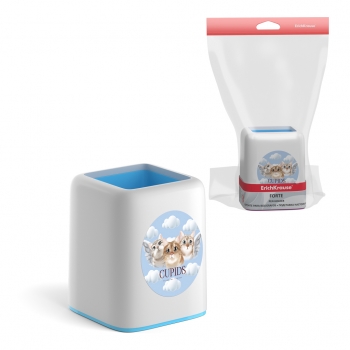 Подставка настольная пластиковая ErichKrause® Forte, Cupids, белая с голубой вставкой арт.58015