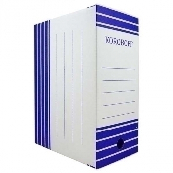 Короб архив. 150мм (327х150х240) из гофр. картона, белый, синяя печать Koroboff арт.150_син печ_Koroboff