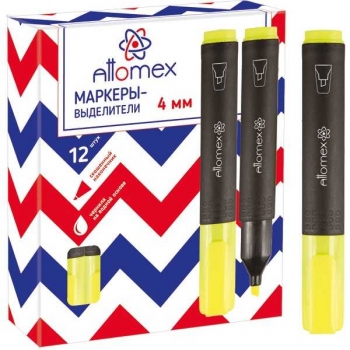 Маркер-выделитель Attomex (1-4 мм), плоский корпус, скошенный наконечник, ЖЕЛТЫЙ арт.5045300
