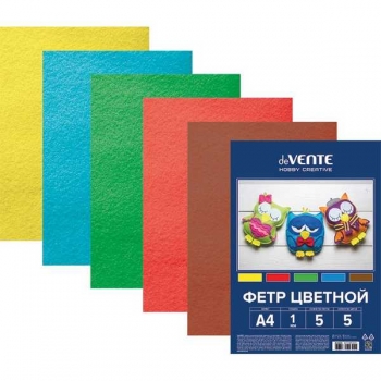Набор фетра цветного А4 deVENTE Яркие цвета 5цв, 5л, 1 мм,  арт. 8040682