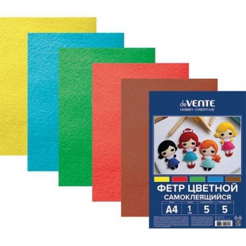 Набор фетра цветного А4 deVENTE Яркие цвета 5цв, 5л, 1 мм, самоклеящийся  арт. 8040690