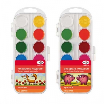Акварель МУЛЬТИКИ, 12цв, пласт. упк, европодвес, б/к арт.211046_12