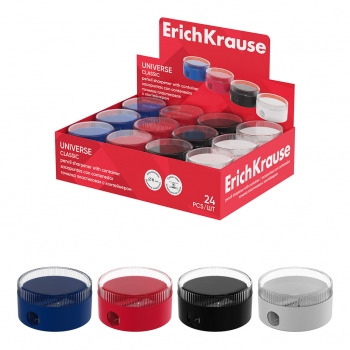 Точилка пластиковая ErichKrause Universe, Classic, с контейнером, ассорти (в коробке-дисплее по 24 шт) арт.60006
