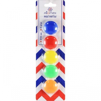 Магниты для доски Attomex 30 мм 5шт, карт. блистер, цвета ассорти арт.6021701