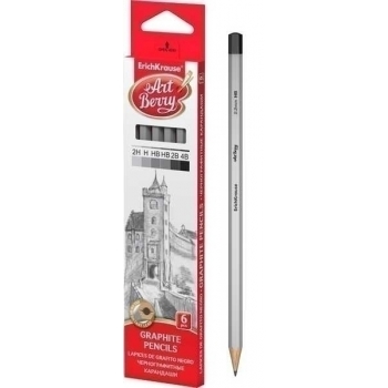 Карандаши набор 06 шт ArtBerry ч/гр. (2H,H,HB,HB,B,2B), шестигранные арт.45389