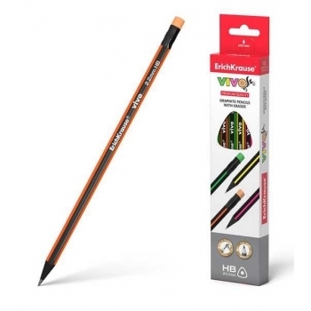 Карандаш ErichKrause HB ч/гр. с ластиком VIVO, трехгранный (коробка 12 шт) арт.45622