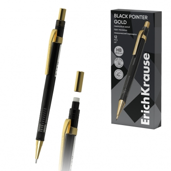 Карандаш механический ErichKrause Black Pointer Gold 0.5 мм, НВ (в коробке по 12 шт.) арт.60978