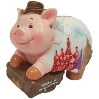 Копилка декоративная 12,5*9*7см Свин-путешественник, из полирезины арт.77831
