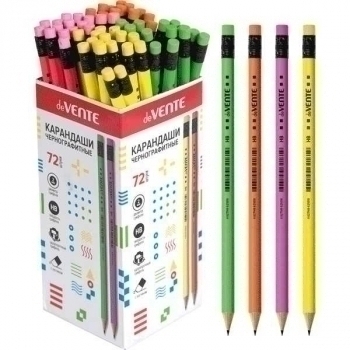 Карандаш deVENTE HB ч/гр. с ластиком, Neon, круглый корпус, неоновые цвета, ассорти арт.5032803