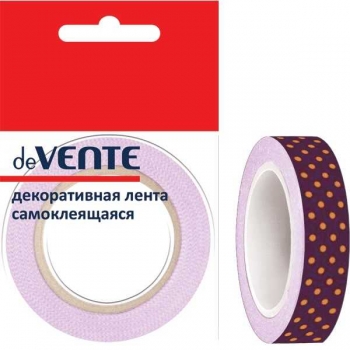 Лента клейкая декоративная deVENTE Фиолетовая в оранжевый горошек 15ммх5 м, арт. 9040701