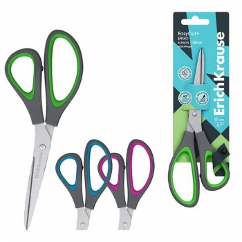 Ножницы ErichKrause EasyCut+ Ergo 17 см, ассиметричные кольца, ассорти, карт. блистер арт.44885