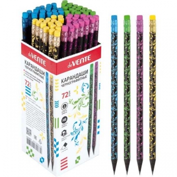 Карандаш deVENTE HB ч/гр. с ластиком, BlackBright, черный корпус, фольгированный дизайн, черное дерево арт.5032802