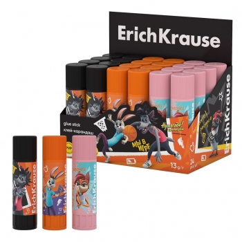 Клей-карандаш ErichKrause EasyStick «Ну, Погоди! Каникулы», 13г, ассорти (в коробке-дисплее по 24 шт.) арт.62669