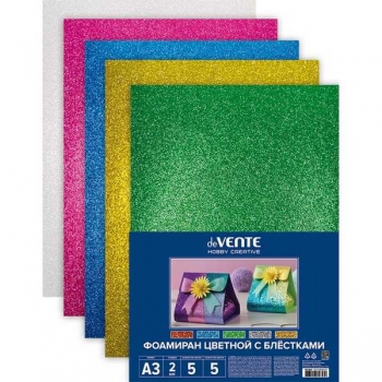 Набор фоамирана (искусственная замша) А3 deVENTE  5цв, 5л, 2мм, цветной с блестками арт. 8013803