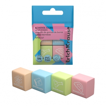 Набор из 4 ластиков ErichKrause School cube (в пакете) арт.63054