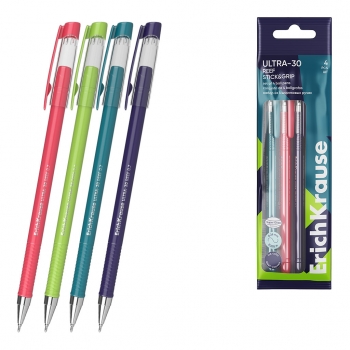 Набор из 4 ручек шариковых ErichKrause ULTRA-30 StickGrip Reef 0.7, Super Glide Technology, цвет чернил синий (в пакете