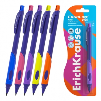 Карандаш механический ErichKrause ErgoLine® Kids Neon 2.0 мм, с точилкой, НВ (в блистере 1 шт.) арт.63333
