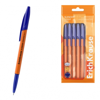 Набор из 8 ручек шариковых ErichKrause Slender® Stick Orange 0.7, Super Glide Technology, цвет чернил синий (в пакете) а