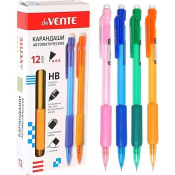 Карандаш автоматический 0,5мм deVENTE, НВ, с ластиком, полупрозр. корпус, резин.держатель, арт. 5010801