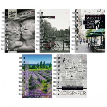 Блокнот А6 160л с боковой спиралью, в клетку, ассорти 5 видов арт.3-160-010