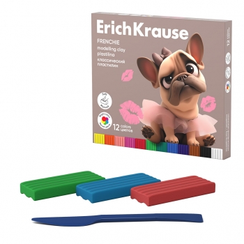 Пластилин классический ErichKrause Frenchie 12 цветов со стеком, 192 г (в коробке 12 шт) арт.65199