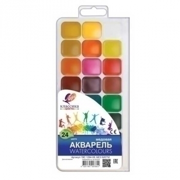 Акварель Классика, 24цв, б/к, медовая, в европодвесе арт.19С 1294-08 Акварель Классика, 24цв, б/к, медовая, в европодвесе арт.19С 1294-08