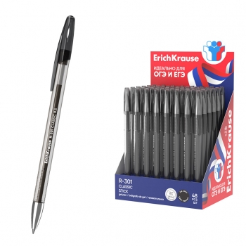 Ручка гелевая ErichKrause R-301 Gel Stick Classic 0.5, для ОГЭ/ЕГЭ, цвет чернил черный (в коробке-дисплее по 48 шт.) арт